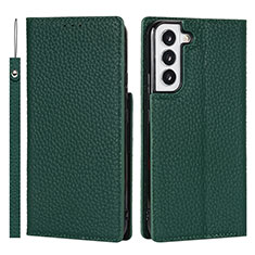 Leather Case Stands Flip Cover Holder T02D for Samsung Galaxy S23 Plus 5G Green