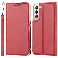 Leather Case Stands Flip Cover Holder T03D for Samsung Galaxy S21 5G Red