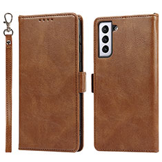 Leather Case Stands Flip Cover Holder T04D for Samsung Galaxy S23 Plus 5G Brown