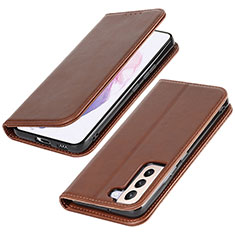 Leather Case Stands Flip Cover Holder T06D for Samsung Galaxy S23 5G Brown