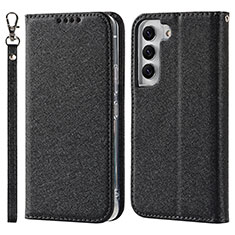 Leather Case Stands Flip Cover Holder T08D for Samsung Galaxy S23 Plus 5G Black