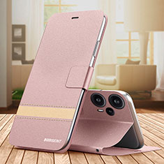 Leather Case Stands Flip Cover Holder TB1 for Xiaomi Poco F5 5G Rose Gold