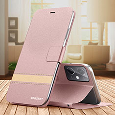 Leather Case Stands Flip Cover Holder TB1 for Xiaomi Redmi Note 12R Pro 5G Rose Gold