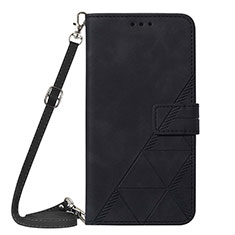 Leather Case Stands Flip Cover Holder Y01B for Apple iPhone 15 Black