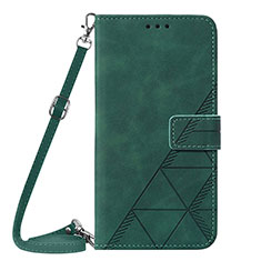 Leather Case Stands Flip Cover Holder Y01B for Apple iPhone 15 Green