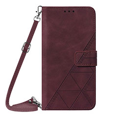 Leather Case Stands Flip Cover Holder Y01B for Apple iPhone 15 Plus Red Wine