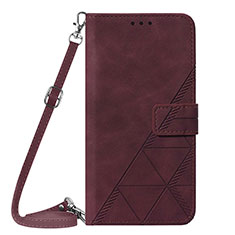 Leather Case Stands Flip Cover Holder Y01B for Apple iPhone 15 Pro Red Wine