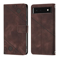 Leather Case Stands Flip Cover Holder Y01B for Google Pixel 6 5G Brown