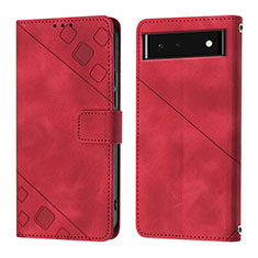 Leather Case Stands Flip Cover Holder Y01B for Google Pixel 6 5G Red