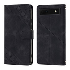 Leather Case Stands Flip Cover Holder Y01B for Google Pixel 6a 5G Black