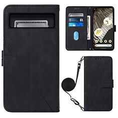 Leather Case Stands Flip Cover Holder Y01B for Google Pixel 8 5G Black