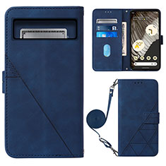 Leather Case Stands Flip Cover Holder Y01B for Google Pixel 8 5G Blue