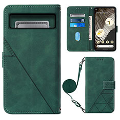 Leather Case Stands Flip Cover Holder Y01B for Google Pixel 8 5G Green