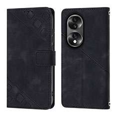 Leather Case Stands Flip Cover Holder Y01B for Huawei Honor 70 5G Black