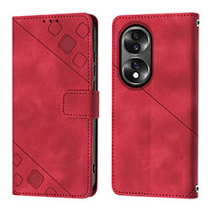 Leather Case Stands Flip Cover Holder Y01B for Huawei Honor 70 5G Red