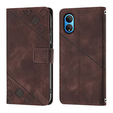 Leather Case Stands Flip Cover Holder Y01B for Huawei Honor X7 Brown