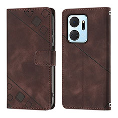 Leather Case Stands Flip Cover Holder Y01B for Huawei Honor X7a Brown