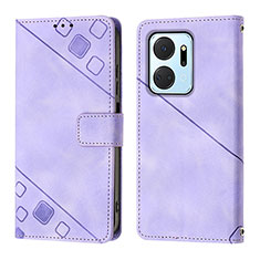 Leather Case Stands Flip Cover Holder Y01B for Huawei Honor X7a Purple