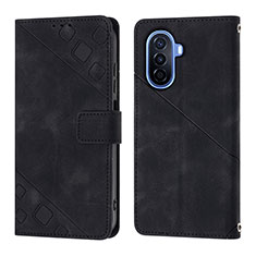 Leather Case Stands Flip Cover Holder Y01B for Huawei Nova Y70 Black