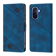 Leather Case Stands Flip Cover Holder Y01B for Huawei Nova Y70 Blue