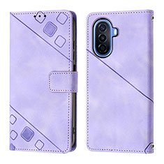 Leather Case Stands Flip Cover Holder Y01B for Huawei Nova Y71 Purple