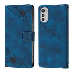 Leather Case Stands Flip Cover Holder Y01B for Motorola Moto E32 Blue