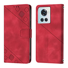 Leather Case Stands Flip Cover Holder Y01B for OnePlus 10R 5G Red