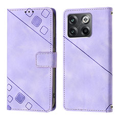 Leather Case Stands Flip Cover Holder Y01B for OnePlus 10T 5G Purple