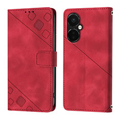 Leather Case Stands Flip Cover Holder Y01B for OnePlus Nord CE 3 5G Red