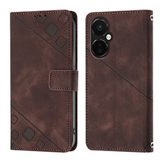 Leather Case Stands Flip Cover Holder Y01B for OnePlus Nord CE 3 Lite 5G Brown