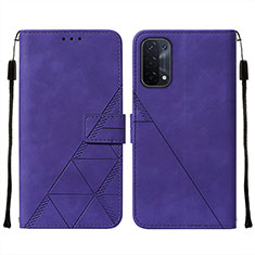 Leather Case Stands Flip Cover Holder Y01B for Oppo A54 5G Purple