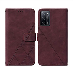 Leather Case Stands Flip Cover Holder Y01B for Oppo A55 5G Red Wine