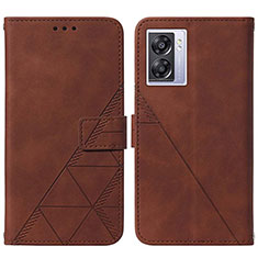 Leather Case Stands Flip Cover Holder Y01B for Oppo A57 5G Brown