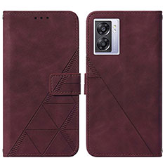 Leather Case Stands Flip Cover Holder Y01B for Oppo A57 5G Red Wine