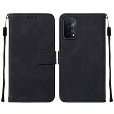 Leather Case Stands Flip Cover Holder Y01B for Oppo A74 5G Black