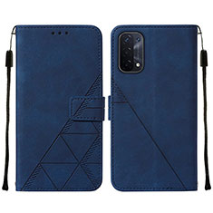 Leather Case Stands Flip Cover Holder Y01B for Oppo A74 5G Blue