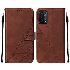 Leather Case Stands Flip Cover Holder Y01B for Oppo A74 5G Brown