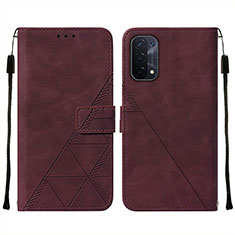 Leather Case Stands Flip Cover Holder Y01B for Oppo A74 5G Red Wine