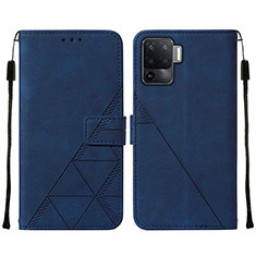 Leather Case Stands Flip Cover Holder Y01B for Oppo A94 4G Blue