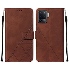 Leather Case Stands Flip Cover Holder Y01B for Oppo A94 4G Brown