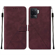 Leather Case Stands Flip Cover Holder Y01B for Oppo F19 Pro Red Wine