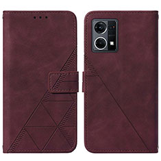 Leather Case Stands Flip Cover Holder Y01B for Oppo F21 Pro 4G Red Wine