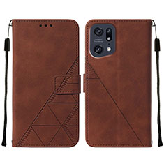 Leather Case Stands Flip Cover Holder Y01B for Oppo Find X5 Pro 5G Brown