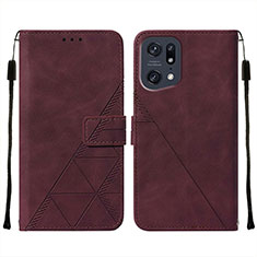 Leather Case Stands Flip Cover Holder Y01B for Oppo Find X5 Pro 5G Red Wine