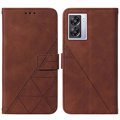 Leather Case Stands Flip Cover Holder Y01B for Oppo K10 5G India Brown