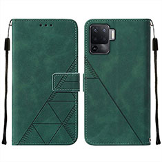 Leather Case Stands Flip Cover Holder Y01B for Oppo Reno5 F Green