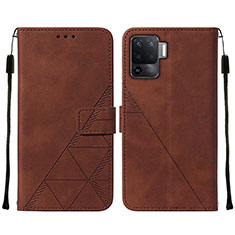 Leather Case Stands Flip Cover Holder Y01B for Oppo Reno5 Lite Brown