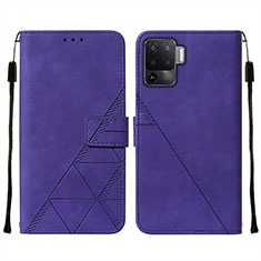 Leather Case Stands Flip Cover Holder Y01B for Oppo Reno5 Lite Purple