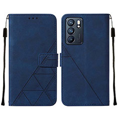 Leather Case Stands Flip Cover Holder Y01B for Oppo Reno6 5G Blue