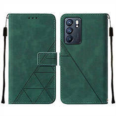 Leather Case Stands Flip Cover Holder Y01B for Oppo Reno6 5G Green